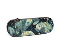 JKLQWC Sea Animals Calf Printed Pencil Case Cute Pen Pencil Box Bag PU Leather Zipper Pencil Pouch Organizer for Office School Travel