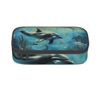 JKLQWC Sea Dolphin Printed Pencil Case Cute Pen Pencil Box Bag Large Capacity Compartment Zipper Pencil Pouch Organizer for Office School Travel