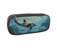 JKLQWC Sea Dolphin Printed PU Leather Pencil Case Cute Pen Pencil Box Bag Zipper Office School Pencil Pouch Organizer for Students Teen Girls Boys Adult