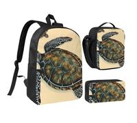 JKLQWC Sea Turtle Print Backpack Set 3-Piece, 17-Inch School Bag with Insulated Lunch Bag & Pencil Case for Students Teens Girls Boys