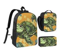 JKLQWC Sea Turtle Print Backpack Set 3-Piece, 17-Inch School Bag with Insulated Lunch Bag & Pencil Case for Students Teens Girls Boys