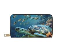 JKLQWC Sea Turtle with Fishes Printed Long Wallet for Women Men Funny PU Leather Wallet with Coin Purse and Card Holder