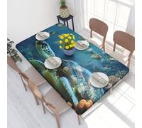 JKLQWC Sea Turtle with Fishes Printed Rectangle Tablecloth 4Ft Elastic Fitted Fabric Table Cover - Waterproof, Oil-Resistant, Washable for Picnics Camping Weddings