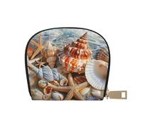 JKLQWC Seashell Landscape On The Beach Printed Card Wallet for Women Men Cute Zipper Card Cases Holder Mini Coin Purse with 12 Card Slots