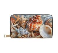 JKLQWC Seashell Landscape On The Beach Printed Long Wallet for Women Men Funny PU Leather Wallet with Coin Purse and Card Holder