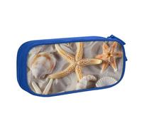 JKLQWC Seashell Sandy Beach Printed Pencil Case Cute Pen Pencil Box Bag Zipper Storage Organizer Box Holder for Office School Teen Girl Boy Adult,Blue