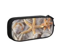 JKLQWC Seashell Sandy Beach Printed Pencil Case Cute Pen Pencil Box Bag Zipper Storage Organizer Box Holder for Office School Teen Girl Boy Adult,Black