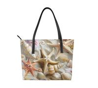 JKLQWC Seashell Sandy Beach Theme Printed Womens Shopping Tote Bag Ladies PU Leather Shoulder Handbags for Work Travel School