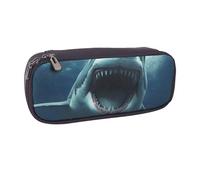 JKLQWC Shark Printed PU Leather Pencil Case Cute Pen Pencil Box Bag Zipper Office School Pencil Pouch Organizer for Students Teen Girls Boys Adult