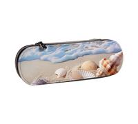 JKLQWC Shells on The Beach Printed Pencil Case Cute Pen Pencil Box Bag PU Leather Zipper Pencil Pouch Organizer for Office School Travel