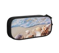 JKLQWC Shells on The Beach Printed Pencil Case Cute Pen Pencil Box Bag Zipper Storage Organizer Box Holder for Office School Teen Girl Boy Adult,Black