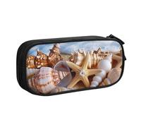 JKLQWC Shells on The Beach Printed Pencil Case Cute Pen Pencil Box Bag Zipper Storage Organizer Box Holder for Office School Teen Girl Boy Adult,Black