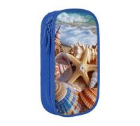 JKLQWC Shells on The Beach Printed Pencil Case Cute Pen Pouch Large Pen Bag Portable Storage Organizer Box for Office School Teen Girl Boy Adult,Blue
