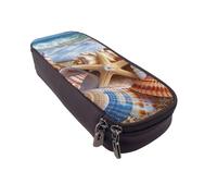 JKLQWC Shells on The Beach Prints Pencil Case for Girls Boys Cute PU Leather Pen Pencil Box Bag Zipper Pencil Pouch Organizer for Office School
