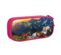 JKLQWC Shocking Running Horses Printed Pencil Case Cute Pen Pencil Box Bag Zipper Storage Organizer Box Holder for Office School Teen Girl Boy Adult,Pink