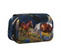 JKLQWC Shocking Running Horses Prints Pencil Case for Kids Men Women, Two Layers Large Capacity Pencil Pouch Makeup Bag Organizer for Office School Travel