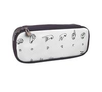 JKLQWC Sign Language Alphabet Printed PU Leather Pencil Case Cute Pen Pencil Box Bag Zipper Office School Pencil Pouch Organizer for Students Teen Girls Boys Adult Gifts