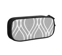 JKLQWC Silver Geometric Figure Printed Pencil Case Cute Pen Pencil Box Bag Zipper Storage Organizer Box Holder for Office School Teen Girl Boy Adult,Black