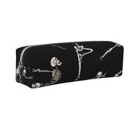 JKLQWC Skeletons Yoga Printed Leather Pencil Case with Silver Zipper - Simple and Lightweight Organizer for School, Office, Travel, Makeup