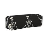 JKLQWC Skull Yoga Printed Leather Pencil Case with Silver Zipper - Simple and Lightweight Organizer for School, Office, Travel, Makeup
