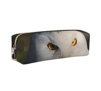 JKLQWC Snowy Owl Eyes Printed Leather Pencil Case with Gold Zipper - Simple and Lightweight Organizer for School, Office, Travel, Makeup