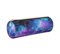 JKLQWC Space Colorful Clouds Printed Cylinder Pencil Case with Gold Zipper - Lightweight Leather Organizer for School, Office, Travel, Makeup