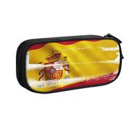 JKLQWC Spain Flag Printed Pencil Case Cute Pen Pencil Box Bag Zipper Storage Organizer Box Holder for Office School Teen Girl Boy Adult,Black