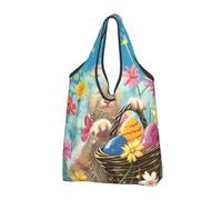 JKLQWC Spring Happy Festival Holiday Printed Foldable Shopping Bag 2 PCS, Reusable Grocery Tote Bags for Daily Shopping and Travel