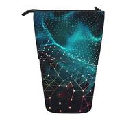 JKLQWC Standing Retractable Cute Pencil Case Organizer - Abstract Polygonal Space Prints Stationery & Makeup Pouch for Travel, School, Office, Gifts