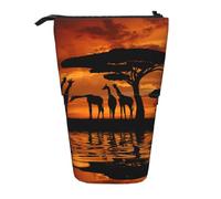 JKLQWC Standing Retractable Cute Pencil Case Organizer, Africa Giraffe Majestic Tree Prints Stationery & Makeup Pouch for Travel, School, Office, Gifts