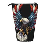 JKLQWC Standing Retractable Cute Pencil Case Organizer, American Eagle Flag Prints Stationery & Makeup Pouch for Travel, School, Office, Gifts