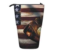 JKLQWC Standing Retractable Cute Pencil Case Organizer, American Flag Baseball Prints Stationery & Makeup Pouch for Travel, School, Office, Gifts