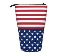 JKLQWC Standing Retractable Cute Pencil Case Organizer, American Flag Stars Stripes Prints Stationery & Makeup Pouch for Travel, School, Office, Gifts