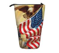JKLQWC Standing Retractable Cute Pencil Case Organizer, American USA Flag Eagle Art Prints Stationery & Makeup Pouch for Travel, School, Office, Gifts
