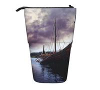 JKLQWC Standing Retractable Cute Pencil Case Organizer - Ancient Times Boat Prints Stationery & Makeup Pouch for Travel, School, Office, Gifts