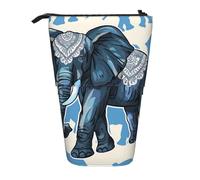 JKLQWC Standing Retractable Cute Pencil Case Organizer - Aztec Elephant Prints Stationery & Makeup Pouch for Travel, School, Office, Gifts