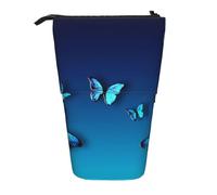 JKLQWC Standing Retractable Cute Pencil Case Organizer, Beautiful Blue Butterfly Prints Stationery & Makeup Pouch for Travel, School, Office, Gifts