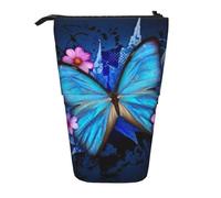 JKLQWC Standing Retractable Cute Pencil Case Organizer, Beautiful Butterfly Prints Stationery & Makeup Pouch for Travel, School, Office, Gifts