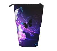 JKLQWC Standing Retractable Cute Pencil Case Organizer, Beautiful Glowing Butterfly Prints Stationery & Makeup Pouch for Travel, School, Office, Gifts