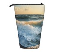 JKLQWC Standing Retractable Cute Pencil Case Organizer - Beautiful Waves Prints Stationery & Makeup Pouch for Travel, School, Office, Gifts
