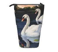 JKLQWC Standing Retractable Cute Pencil Case Organizer - Beautiful White Swans on The Lake Prints Stationery & Makeup Pouch for Travel, School, Office, Gifts