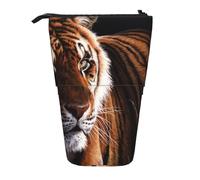 JKLQWC Standing Retractable Cute Pencil Case Organizer, Bengal Tiger Prints Stationery & Makeup Pouch for Travel, School, Office, Gifts