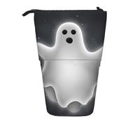 JKLQWC Standing Retractable Cute Pencil Case Organizer, Black and Halloween Ghost Prints Stationery & Makeup Pouch for Travel, School, Office, Gifts
