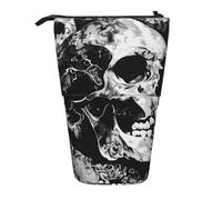 JKLQWC Standing Retractable Cute Pencil Case Organizer - Black and White Human Skull Prints Stationery & Makeup Pouch for Travel, School, Office, Gifts