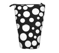 JKLQWC Standing Retractable Cute Pencil Case Organizer, Black and White Polka Dot Prints Stationery & Makeup Pouch for Travel, School, Office, Gifts