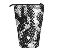 JKLQWC Standing Retractable Cute Pencil Case Organizer - Black and White Snake Skin Prints Stationery & Makeup Pouch for Travel, School, Office, Gifts