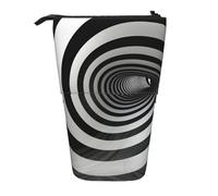 JKLQWC Standing Retractable Cute Pencil Case Organizer - Black and White Stripe Prints Stationery & Makeup Pouch for Travel, School, Office, Gifts