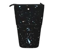 JKLQWC Standing Retractable Cute Pencil Case Organizer - Black Glitter Prints Stationery & Makeup Pouch for Travel, School, Office, Gifts