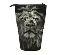 JKLQWC Standing Retractable Cute Pencil Case Organizer, Black Lion Prints Stationery & Makeup Pouch for Travel, School, Office, Gifts