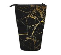JKLQWC Standing Retractable Cute Pencil Case Organizer, Black Marble Prints Stationery & Makeup Pouch for Travel, School, Office, Gifts
